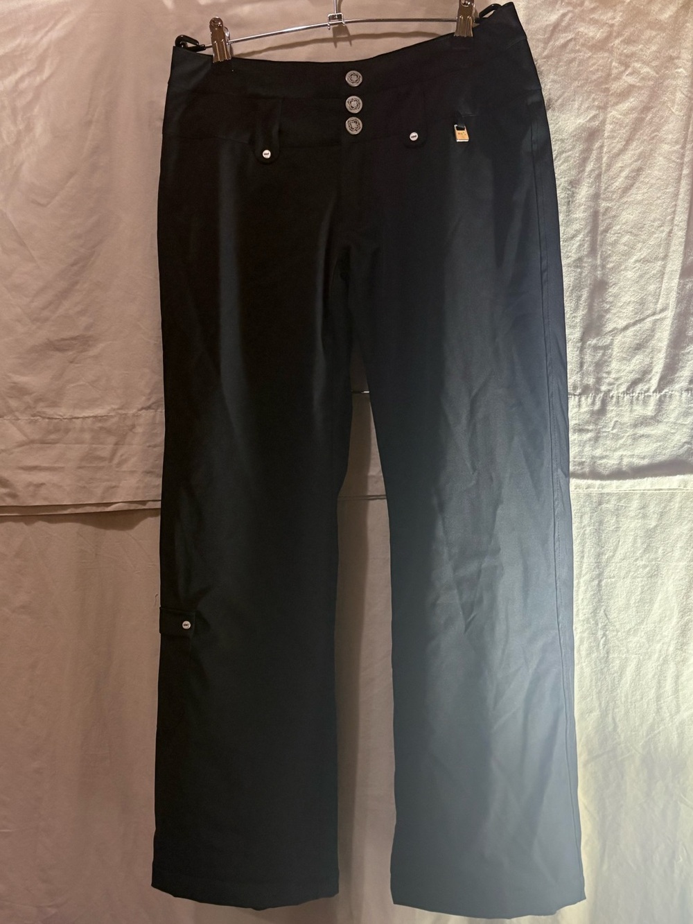 NILS Women's Black Wide-Leg Ski Pants with Triple Button Waist. Size S